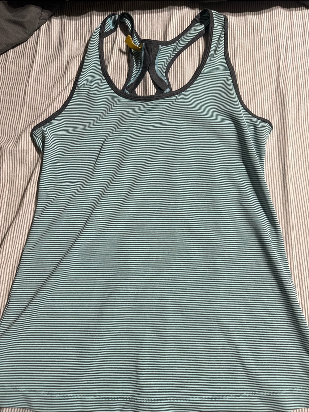 Lole born in Montreal Striped Racerback Tank Top - Light Teal and Charcoal
